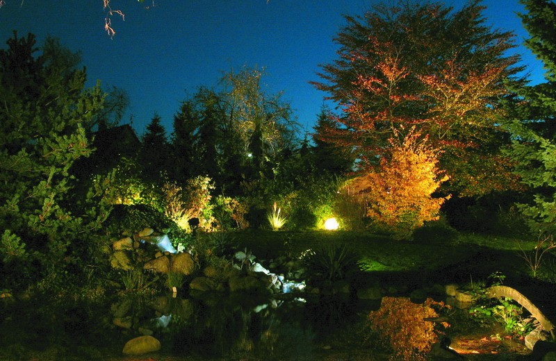 Schröer Garten- und Landschaftsbau zeigtn einen beleuchteten Garten